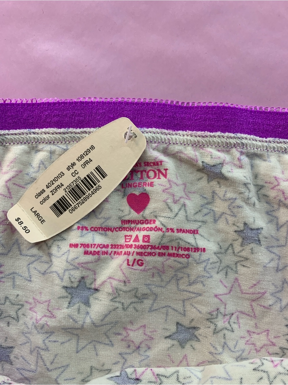 NWT: Victoria's Secret Hip Hugger Briefs - White/Purple/ Blue Stars. - Picture 2 of 3